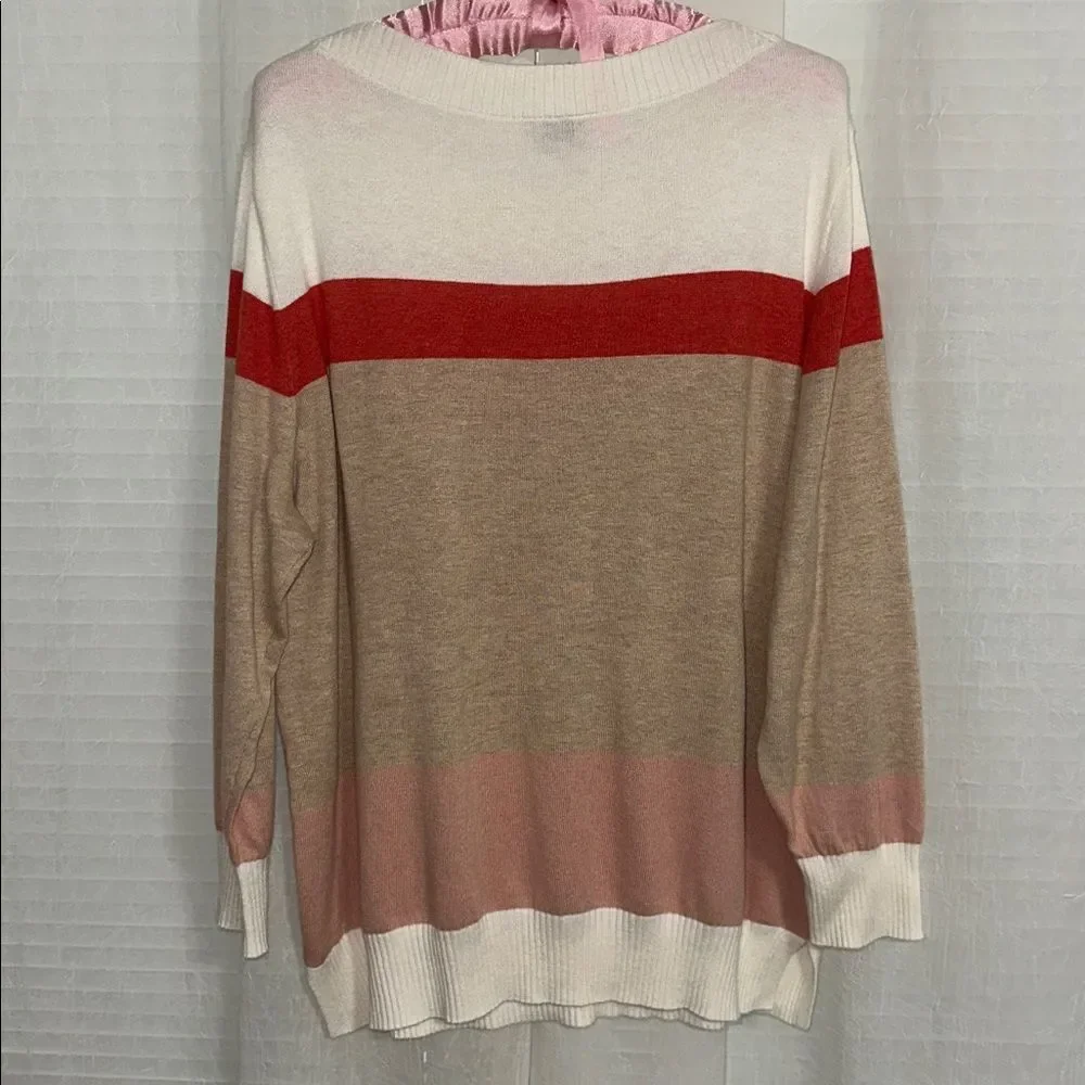 LOFT XL Crew Super Soft Lightweight Knit Cotton Blend Pullover Stripe Sweater